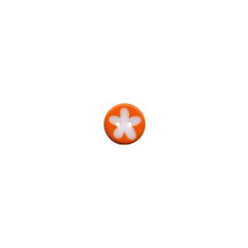 Kunststoffknopf 2-löchrig Ø 1,3 cm Orange mit weißer Blüte